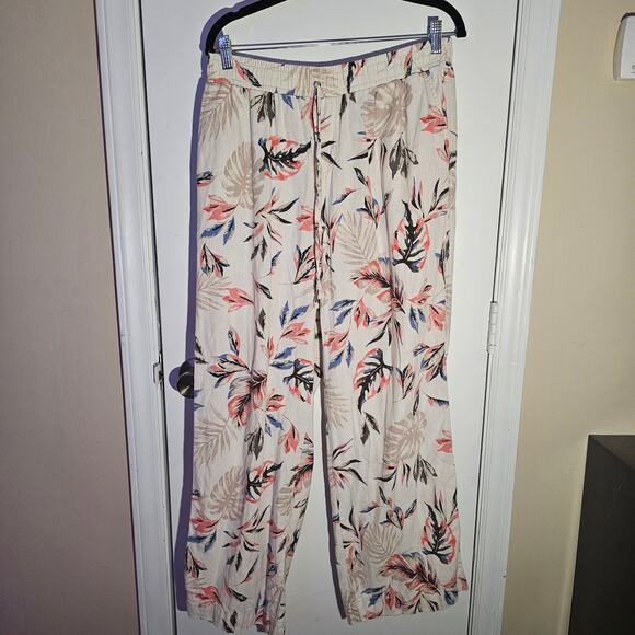 Briggs Linen Blend Tropical Wide Legged Pant Sz L Beach Boho Coastal Resort Vaca - Picture 3 of 9
